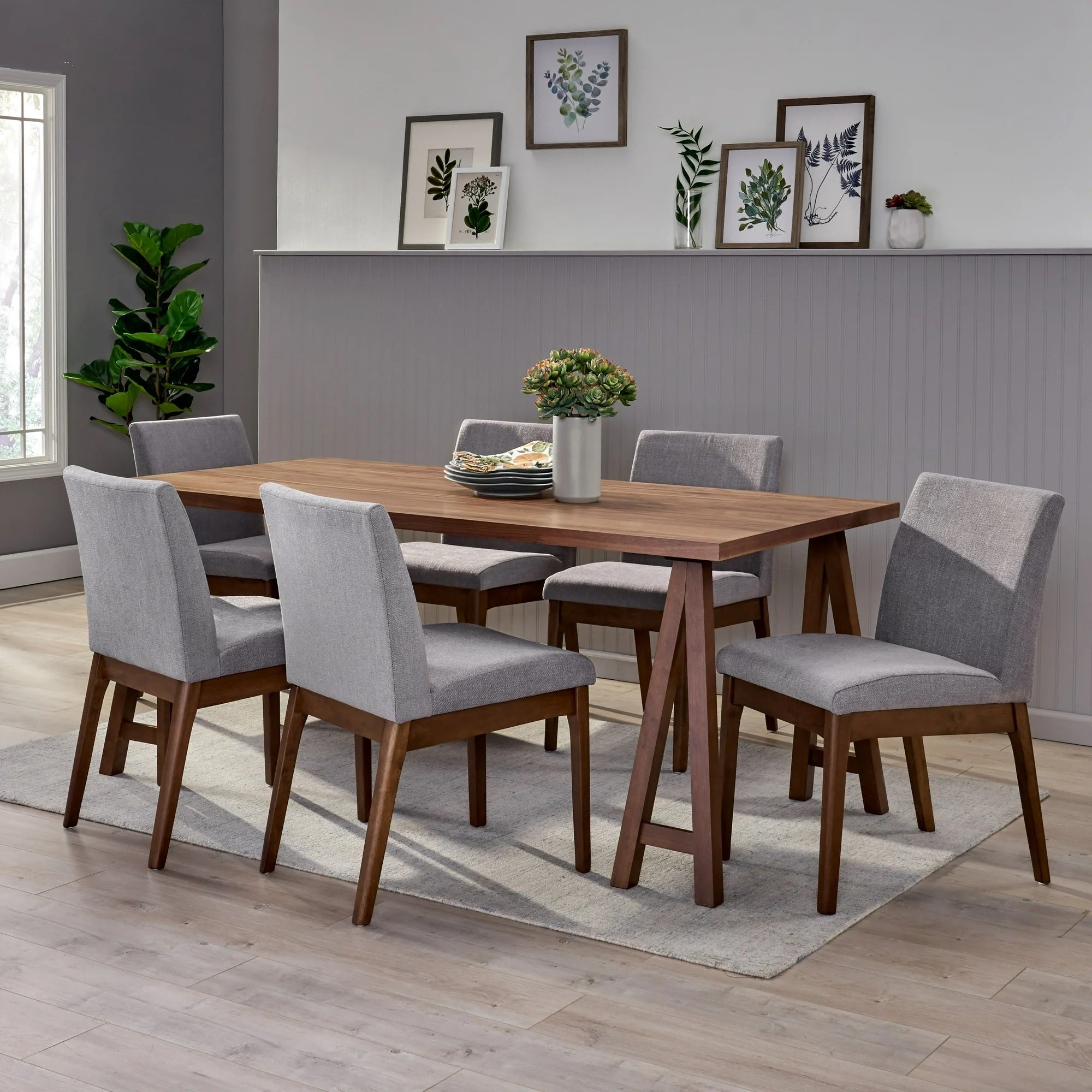 2-Set Upholstered Dining Chair Set, Armless Modern Minimalist Chairs with Rubberwood Legs for Home, Kitchen, Dining Room (Grey) - 00DGY