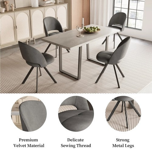 Set of 4 Dining Chair Set, Modern Fabric Upholstered Dining Chair with Steel Legs for Home, Dining Room, Kitchen