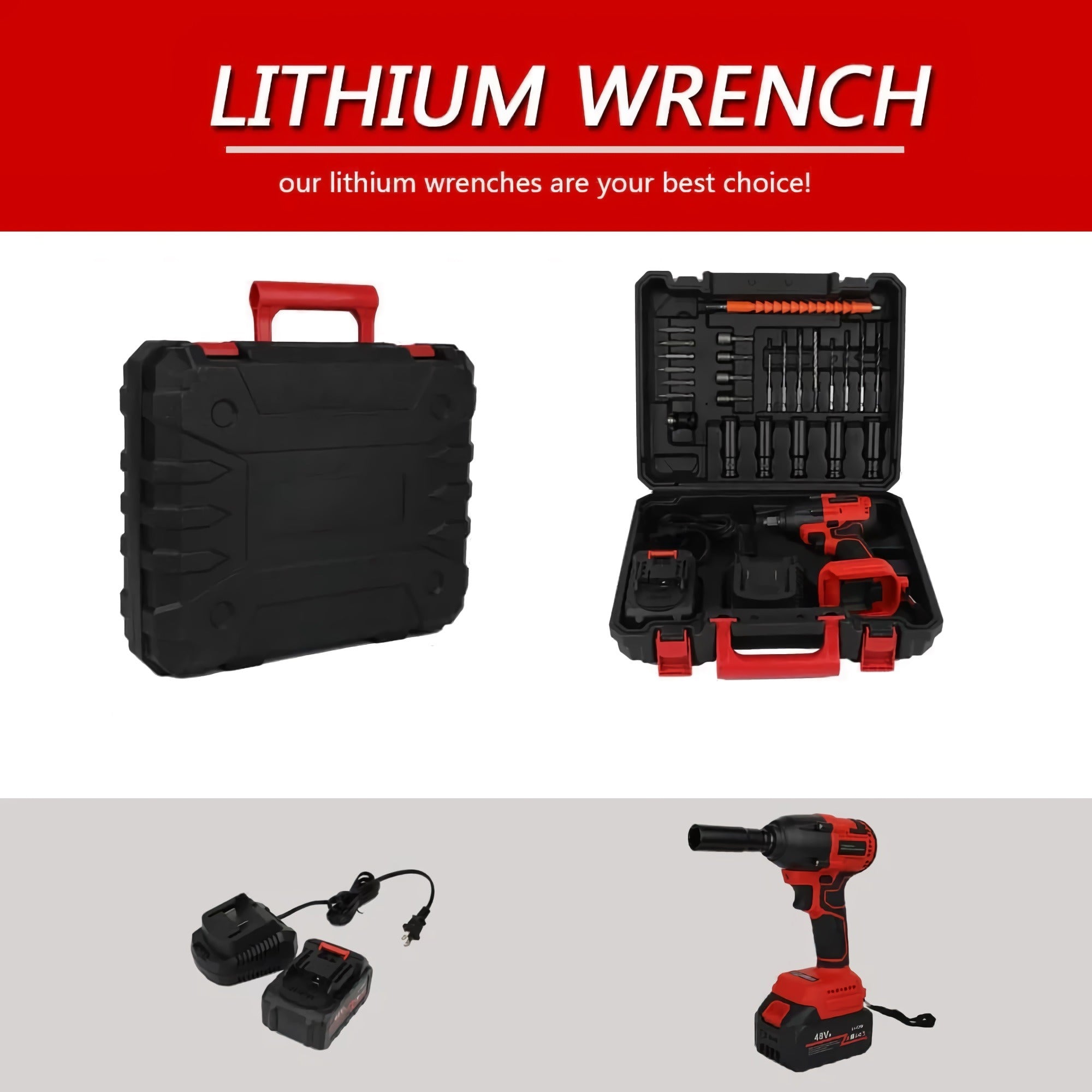 48V Electric Drill Bit Set, Cordless Impact Wrench Kit with 350Nm Torque, 21V Li-ion Battery, Charger Accessories, Electric Wrench - KJ-9721