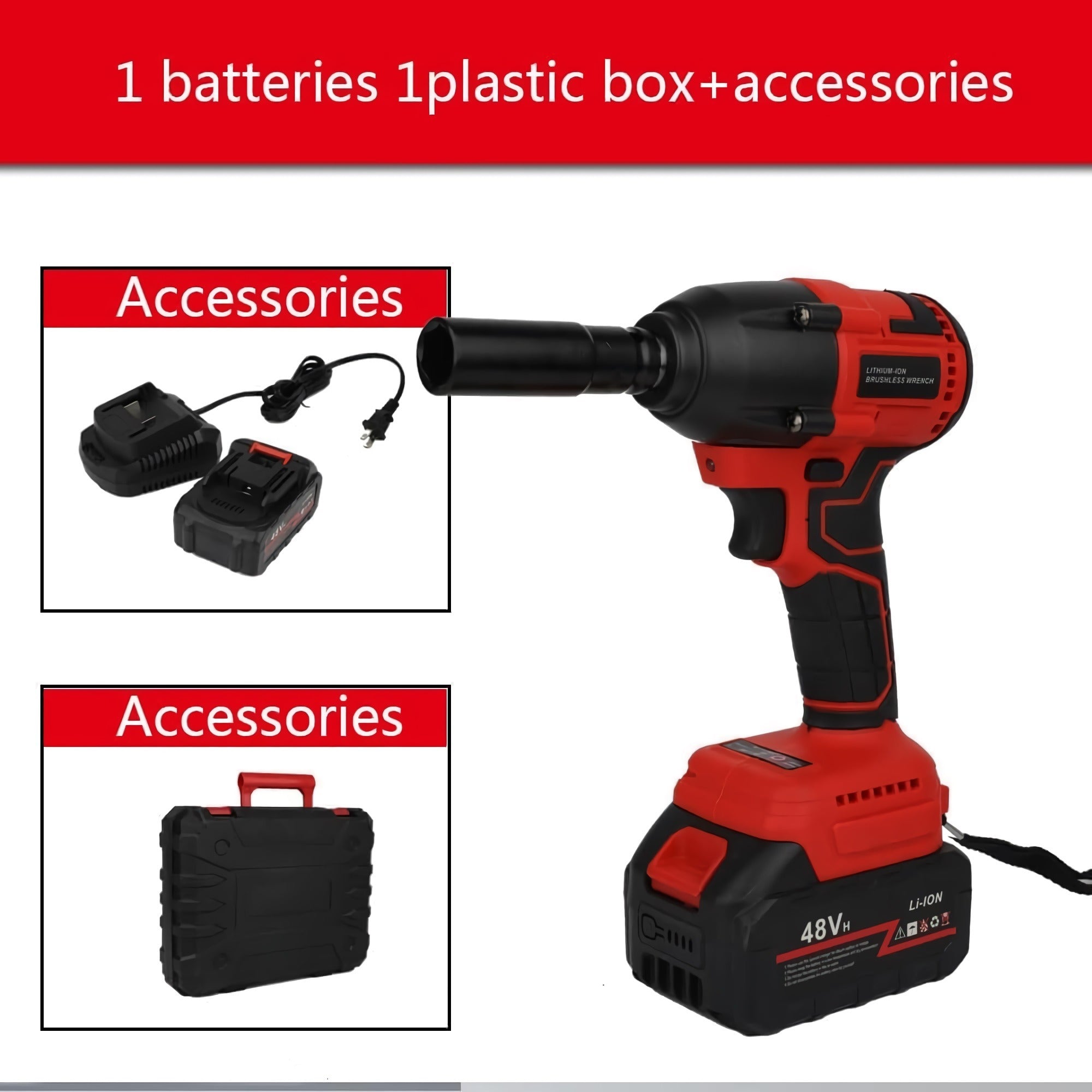 48V Electric Drill Bit Set, Cordless Impact Wrench Kit with 350Nm Torque, 21V Li-ion Battery, Charger Accessories, Electric Wrench - KJ-9721