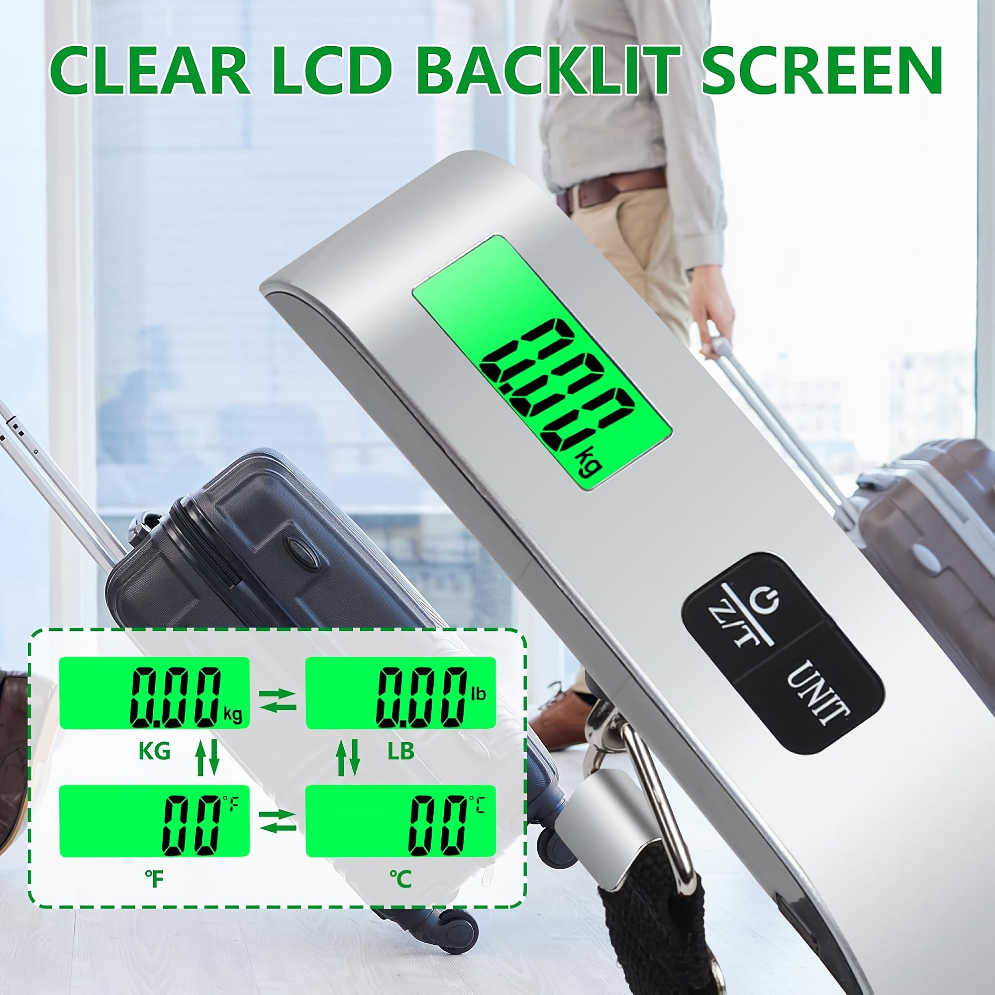 Electronic Luggage Scale, Portable Hanging Digital Weight Scale with Backlight, LCD Display, Up to 50kg/110 lbs with Tare Function for Travel
