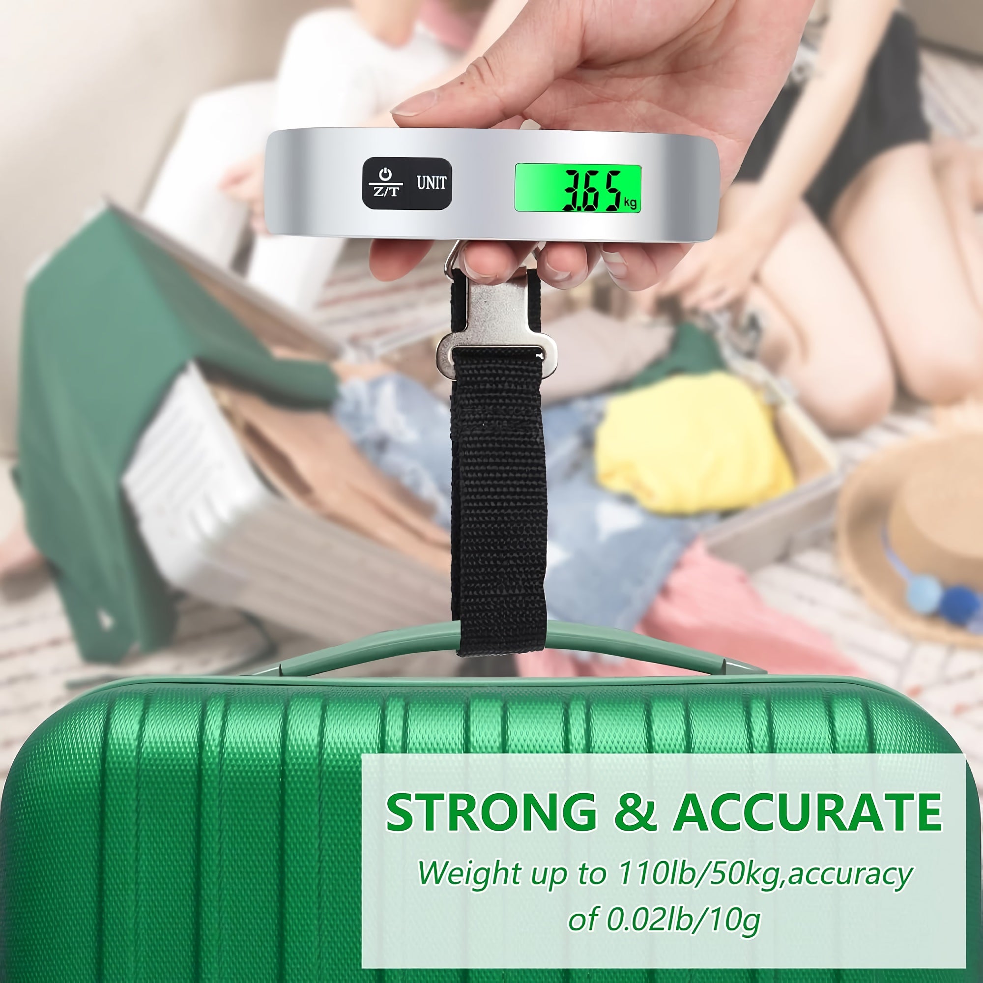 Electronic Luggage Scale, Portable Hanging Digital Weight Scale with Backlight, LCD Display, Up to 50kg/110 lbs with Tare Function for Travel