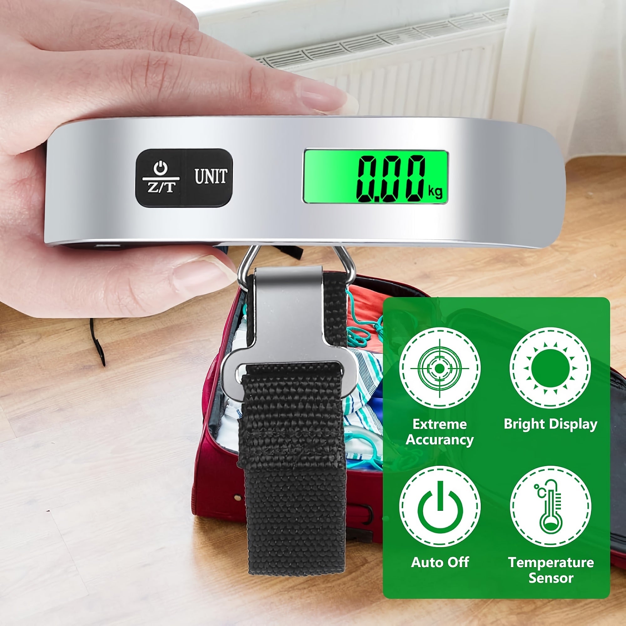 Electronic Luggage Scale, Portable Hanging Digital Weight Scale with Backlight, LCD Display, Up to 50kg/110 lbs with Tare Function for Travel