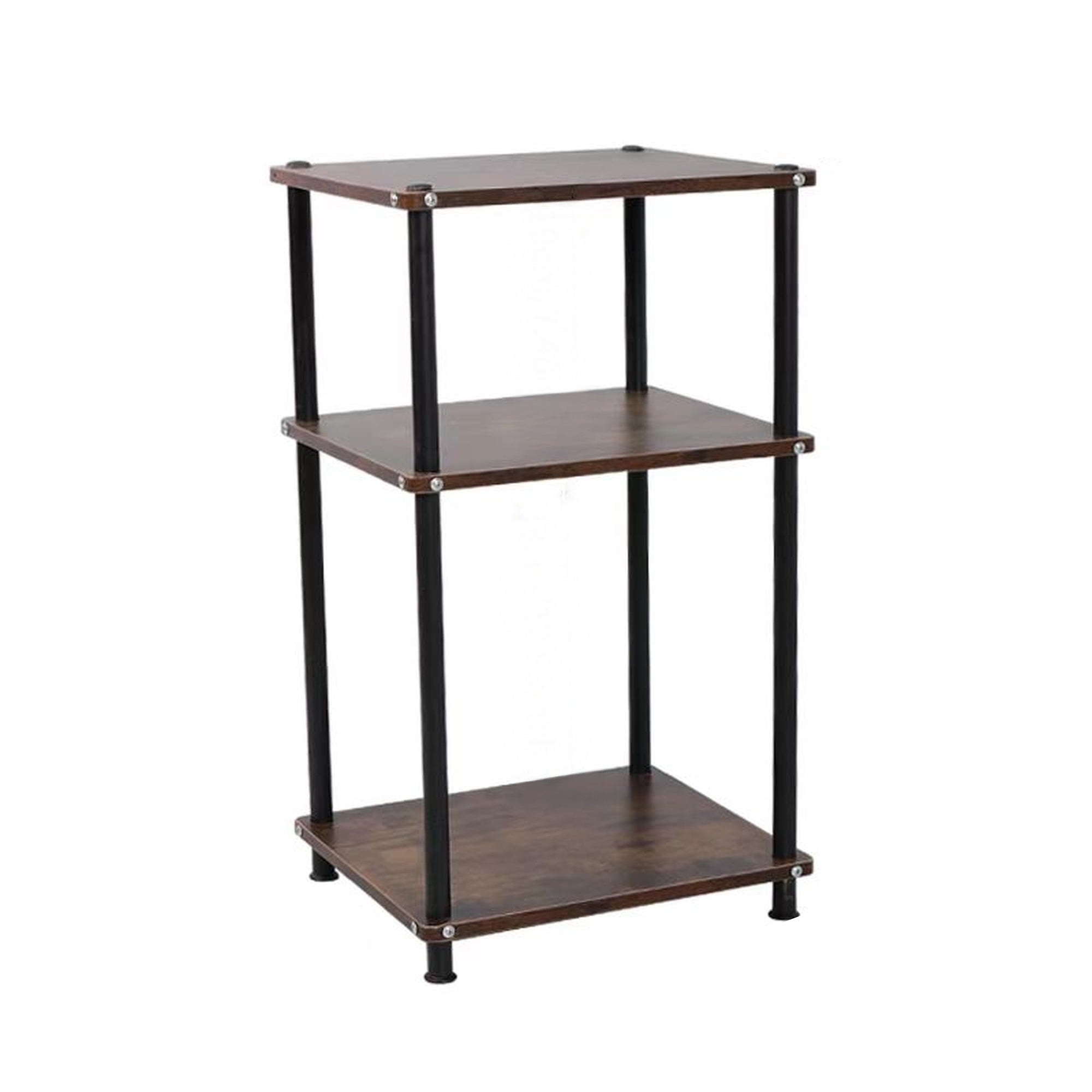 3-Tier End Table with Storage Industrial Side Table with Open Shelves, Rustic Wood & Black Metal Frame Small Bedside Nightstand Space-Saving Accent Table for Living Room, Bedroom, Office