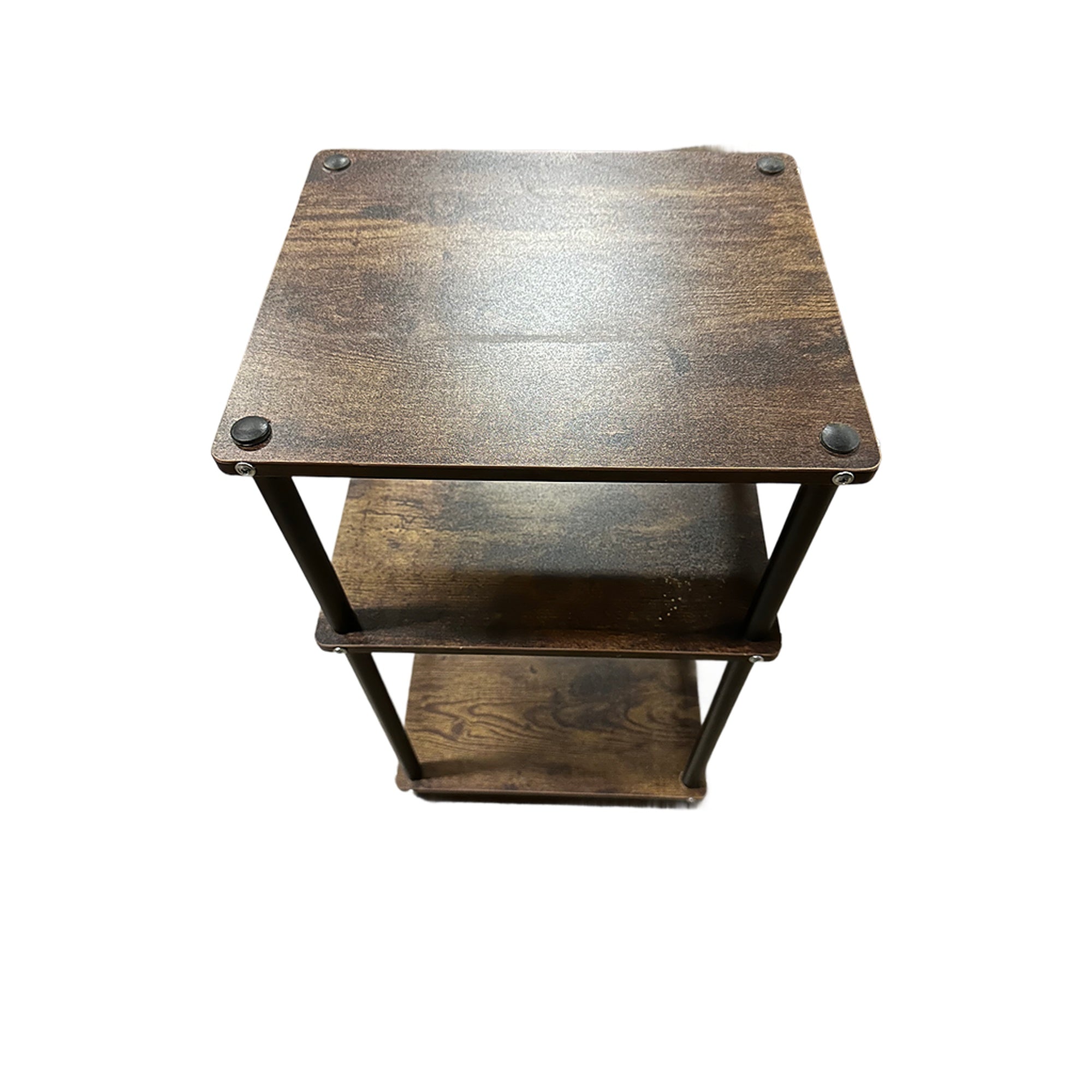 3-Tier End Table with Storage Industrial Side Table with Open Shelves, Rustic Wood & Black Metal Frame Small Bedside Nightstand Space-Saving Accent Table for Living Room, Bedroom, Office