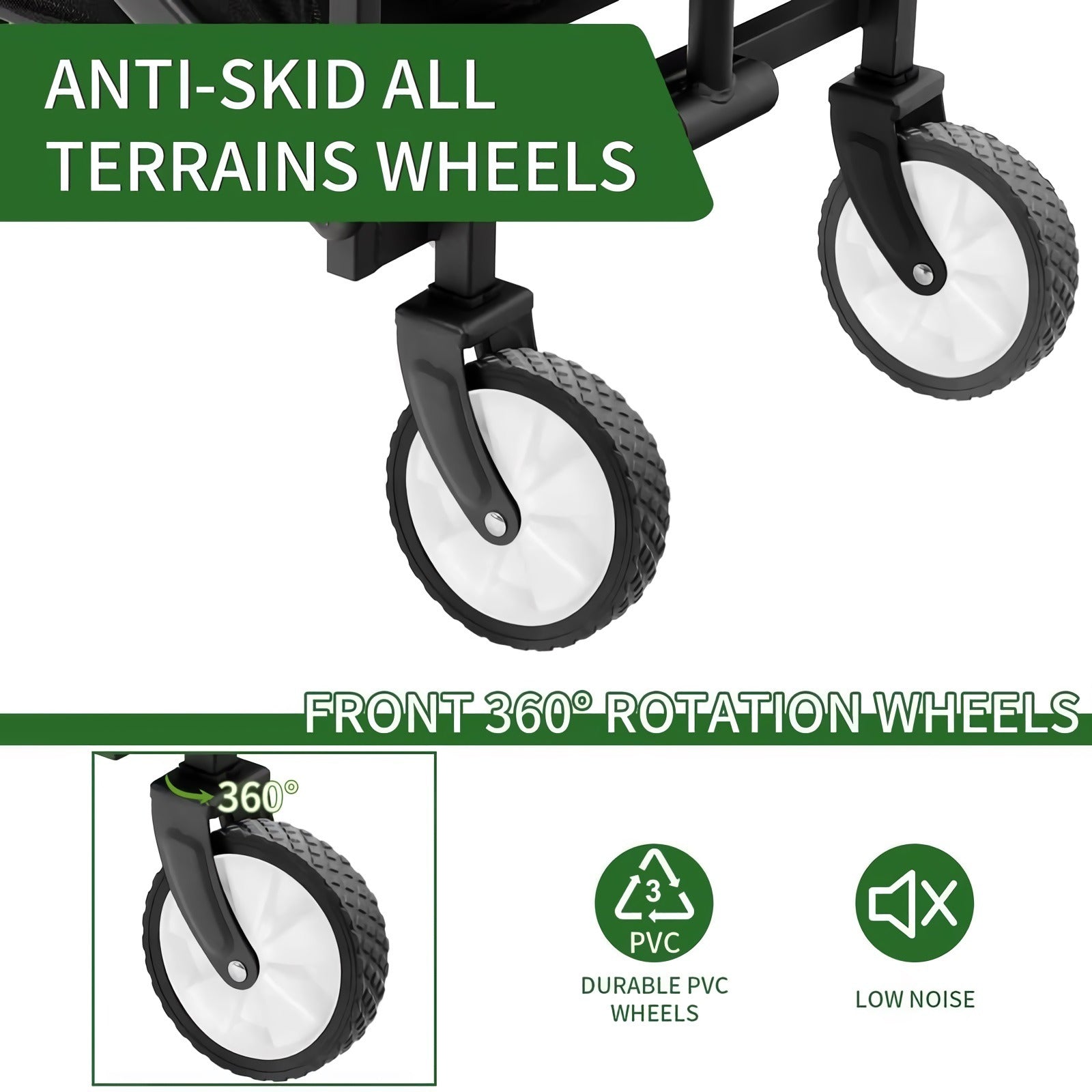 Foldable Utility Wagon, 220lbs Capacity Portable Folding Cart with Wheels for Shopping, Camping, Outdoor Activities (Black) - S23090800512900116