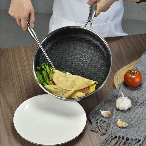 12 inch Stainless Steel Frying Pan with Lid, Non-Stick Pan with Honeycomb Coating, Anti-Scratch