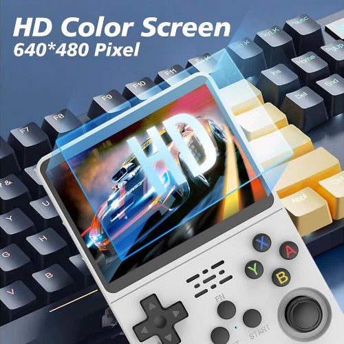 R36S Handheld Game Console, 3.5 inch IPS 10000+ Retro Games HD Dual System Game Console 128GB (White)