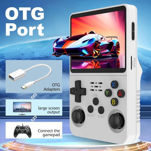 R36S Handheld Game Console, 3.5 inch IPS 10000+ Retro Games HD Dual System Game Console 128GB (White)