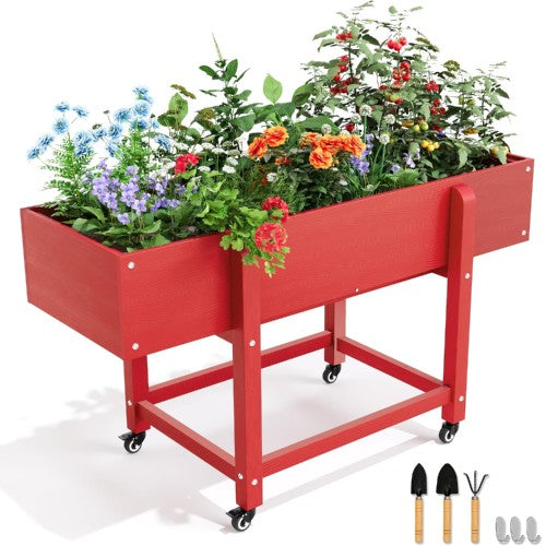 Garden Bed, HDPS Raised Planter Box with Wheels for Vegetables, Flowers, Fruits