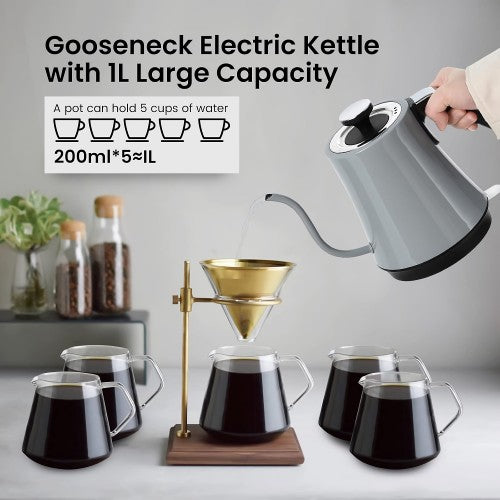 Gooseneck Electric Kettle, 1000W Stainless Steel Kettle with Auto Shut-Off, Boil-Dry Protection (Grey)