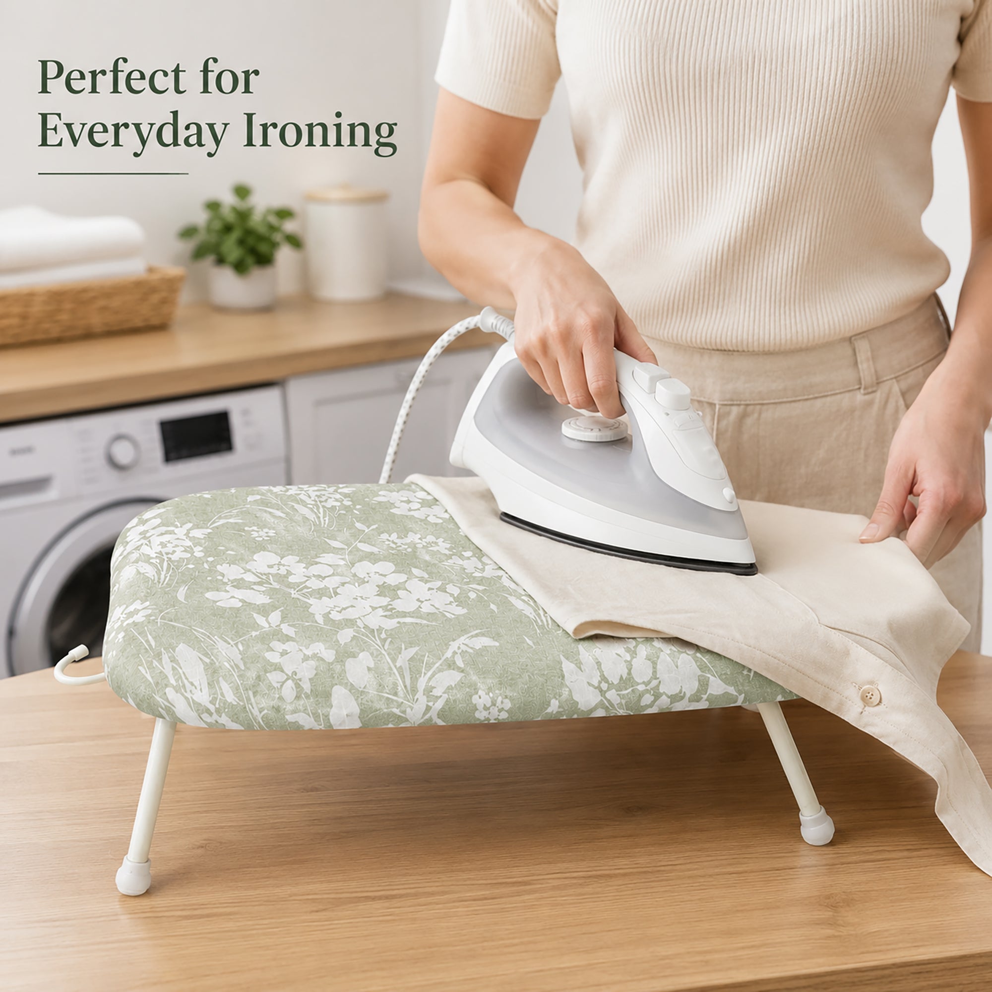 Tabletop Ironing Board with Foldable Legs & Hanging Hook Floral