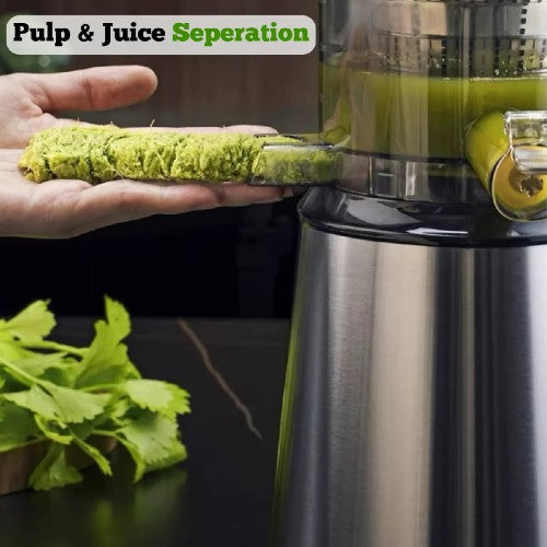 300W Cold Press Slow Juicer, Stainless Steel 5.1 Inch Feeding Chute, Pulp Juice Separation, Quiet and Efficient for Maximum Nutrient Extraction