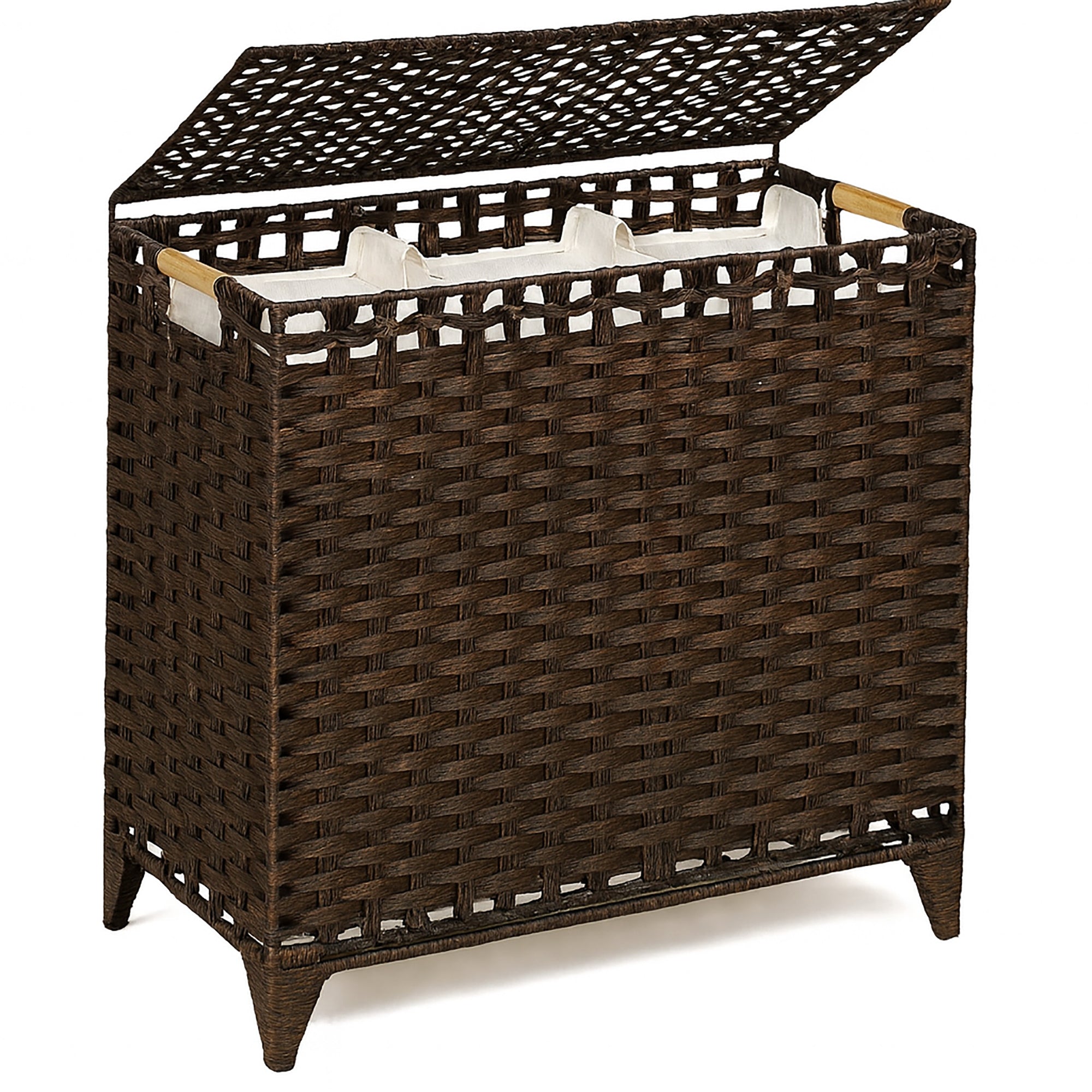 Large Laundry Hamper with Lid – 132L Wicker Laundry Basket with 3 Removable Bags, Handwoven Rattan Hamper with Handles, Divided Clothes Organizer for Bedroom, Bathroom, Laundry Room Model RXKE01