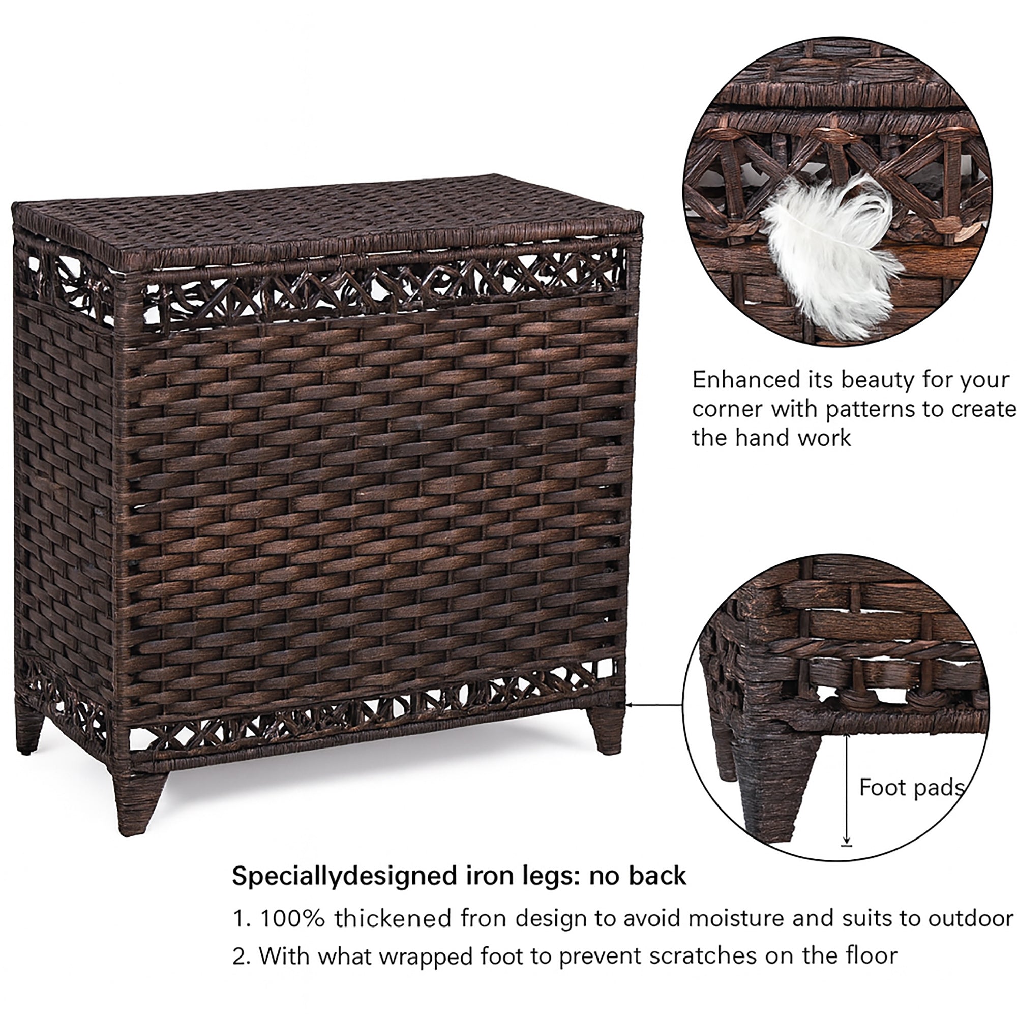 Large Laundry Hamper with Lid – 132L Wicker Laundry Basket with 3 Removable Bags, Handwoven Rattan Hamper with Handles, Divided Clothes Organizer for Bedroom, Bathroom, Laundry Room Model RXKE01