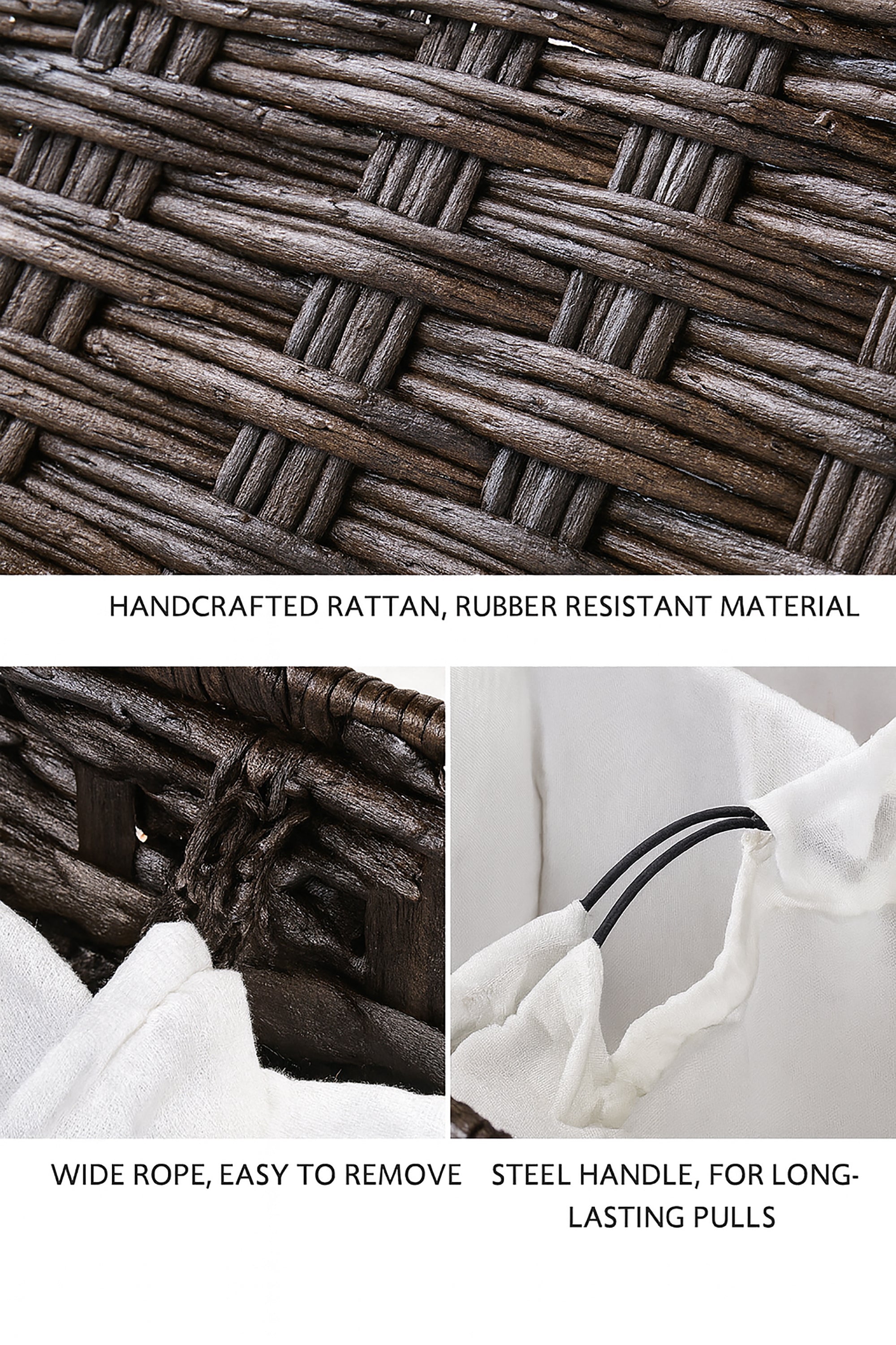 Large Laundry Hamper with Lid – 132L Wicker Laundry Basket with 3 Removable Bags, Handwoven Rattan Hamper with Handles, Divided Clothes Organizer for Bedroom, Bathroom, Laundry Room Model RXKE01