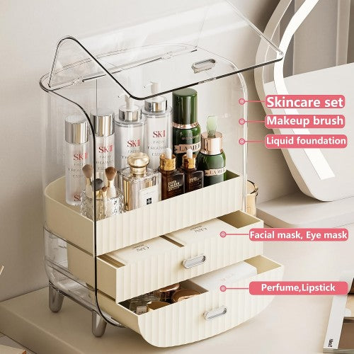 2-Layer Makeup Storage Organizer, Multifunctional Storage Box with Transparent Lid, 2 Drawers for Home, Bedroom, Bathroom