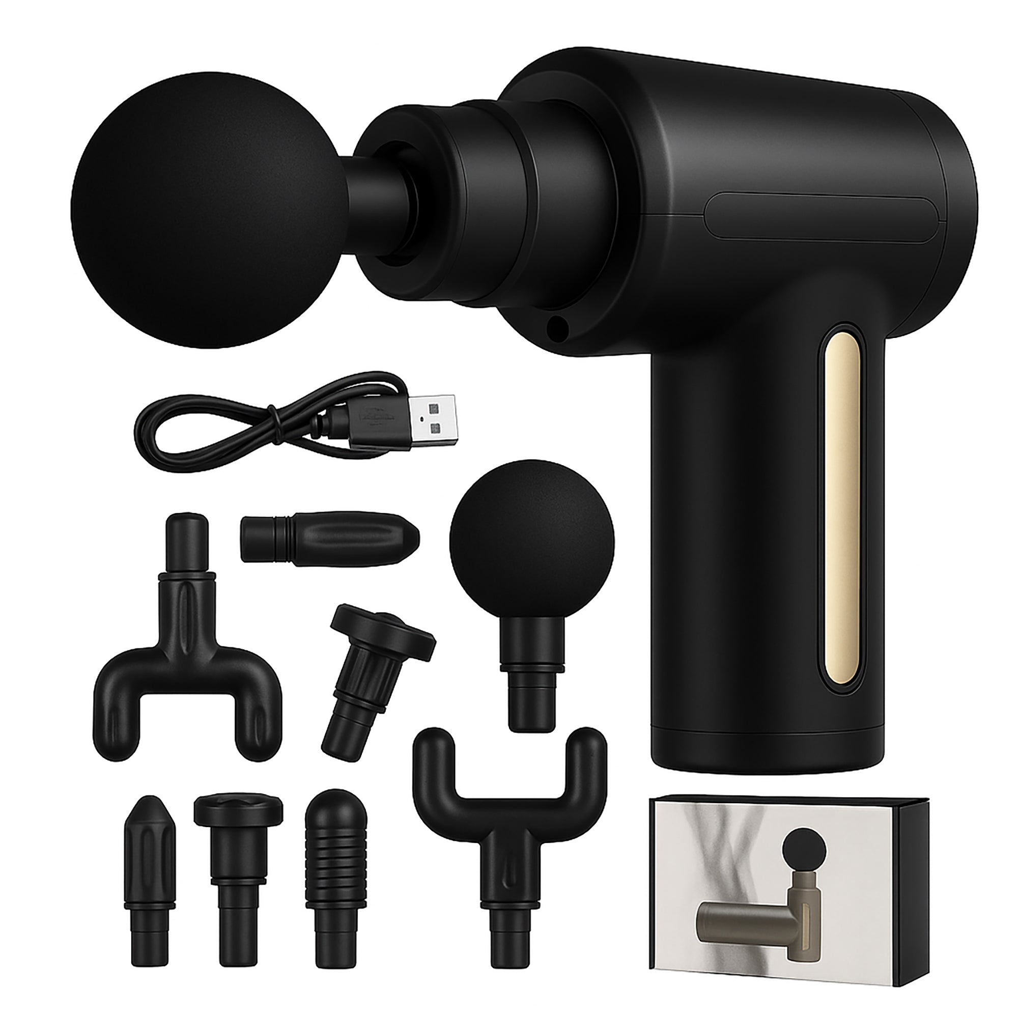 Mini Massage Gun Deep Tissue Percussion Muscle Massager, Portable Handheld Massage Gun with 4 Heads & 4 Speeds, Quiet Brushless Motor, Rechargeable Cordless for Pain Relief, Athletes, Home & Travel