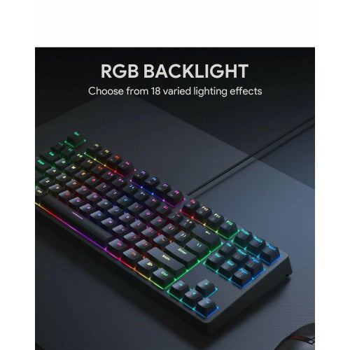 AUKEY KM-G14 Mechanical Keyboard, Compact 87 Keys Gaming Keyboard with Blue Switches, RBG Light