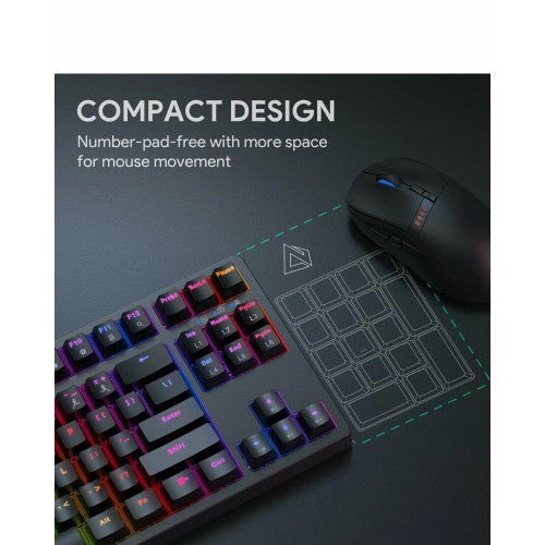 AUKEY KM-G14 Mechanical Keyboard, Compact 87 Keys Gaming Keyboard with Blue Switches, RBG Light