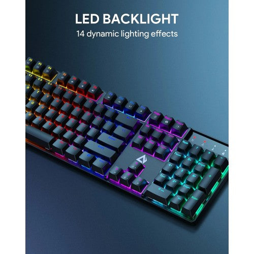 AUKEY KM-G16 Mechanical Keyboard, RGB 104 Keys Gaming Keyboard with Blue Switches for PC and Mac