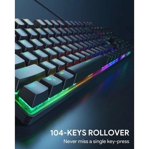 AUKEY KM-G16 Mechanical Keyboard, RGB 104 Keys Gaming Keyboard with Blue Switches for PC and Mac