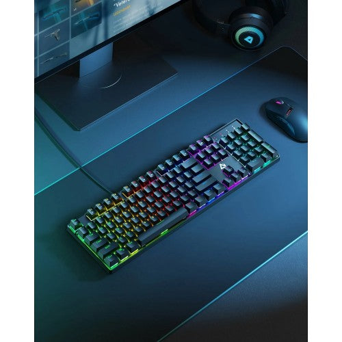 AUKEY KM-G16 Mechanical Keyboard, RGB 104 Keys Gaming Keyboard with Blue Switches for PC and Mac