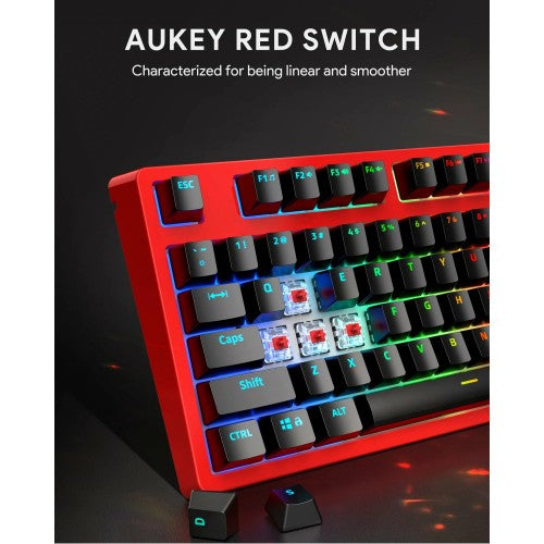 AUKEY KM-G18 Red Mechanical Keyboard, Gaming Keyboard with 104 keys, Red Switches, RGB Backlight for PC and Mac