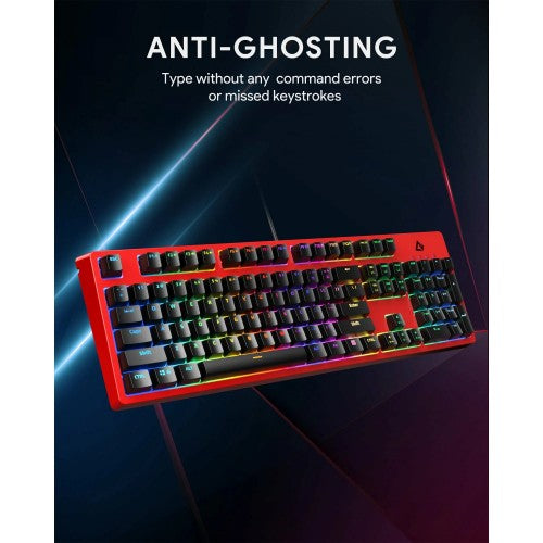 AUKEY KM-G18 Red Mechanical Keyboard, Gaming Keyboard with 104 keys, Red Switches, RGB Backlight for PC and Mac