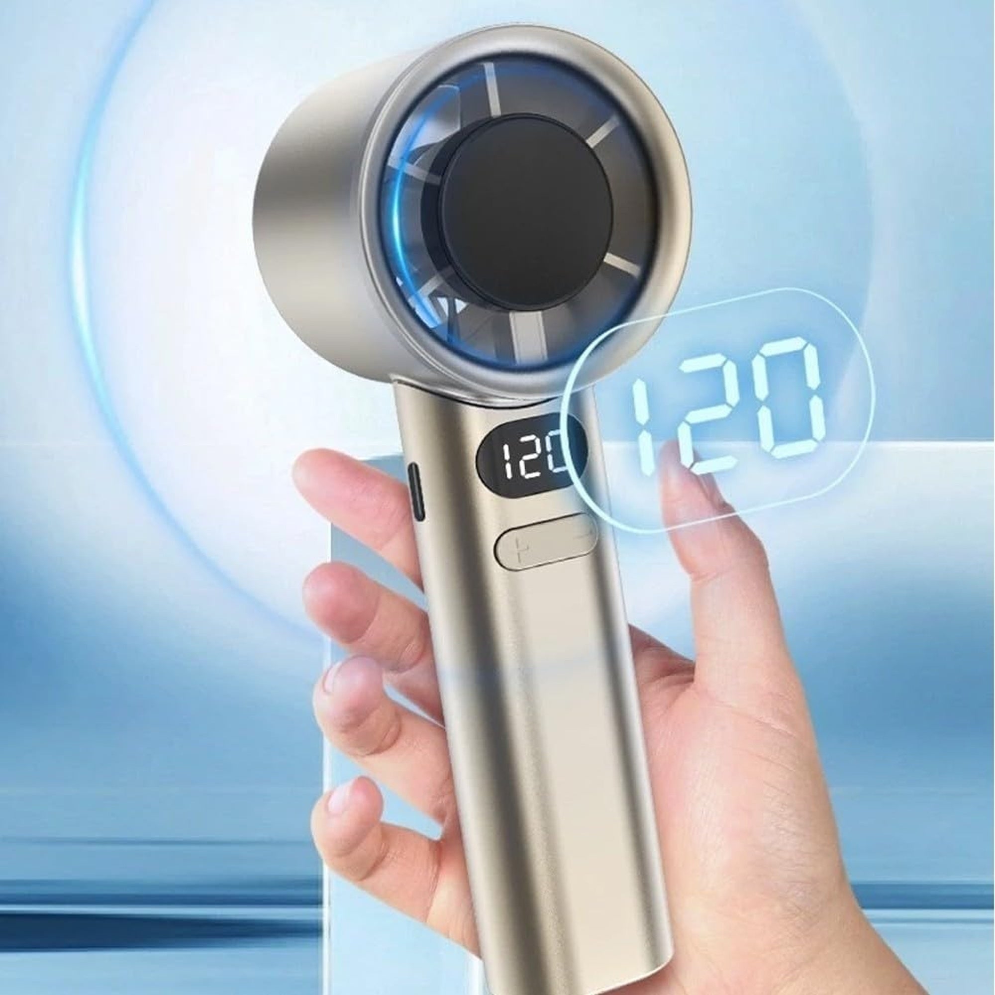 Mini Handheld Fan Rechargeable Portable Bladeless Fan with LED Display, Adjustable Speed & Quiet Operation USB-C Charging Compact Desk & Travel Fan Model M11 (Coffee Color)