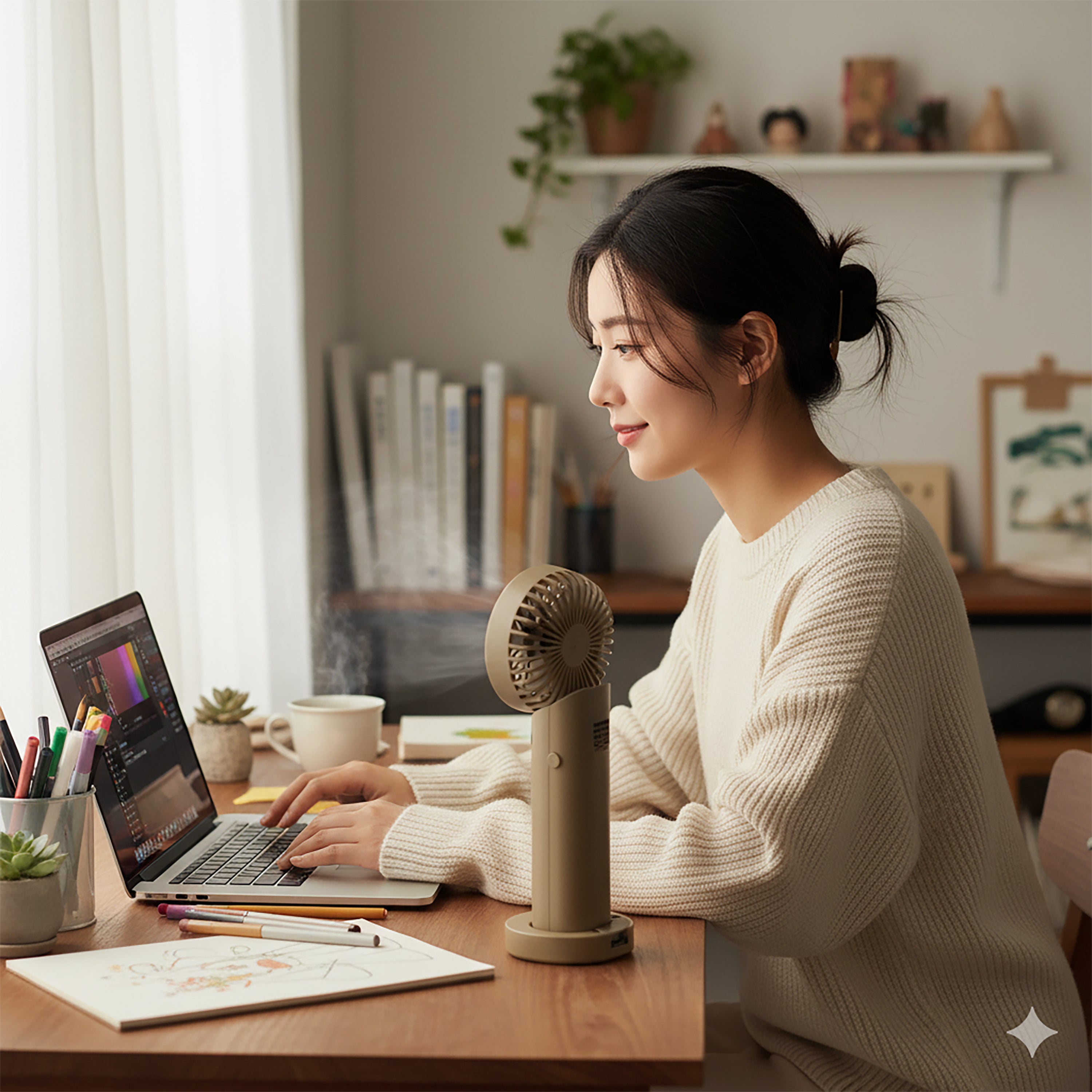 Mini Handheld Fan Rechargeable Portable Bladeless Fan with LED Display, Adjustable Speed & Quiet Operation USB-C Charging Compact Desk & Travel Fan Model M11 (Coffee Color)