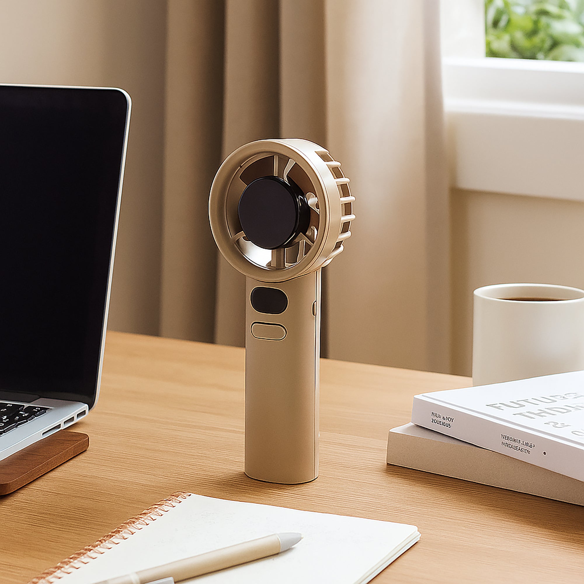 Mini Handheld Fan Rechargeable Portable Bladeless Fan with LED Display, Adjustable Speed & Quiet Operation USB-C Charging Compact Desk & Travel Fan Model M11 (Coffee Color)