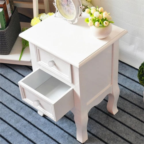 Set of 2 Bedside Table, Nightstand Organizer Storage Cabinet with 2 Drawers for Home, Bedroom (White)