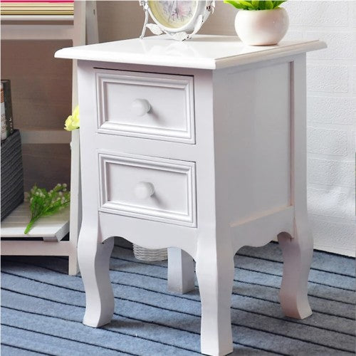 Set of 2 Bedside Table, Nightstand Organizer Storage Cabinet with 2 Drawers for Home, Bedroom (White)