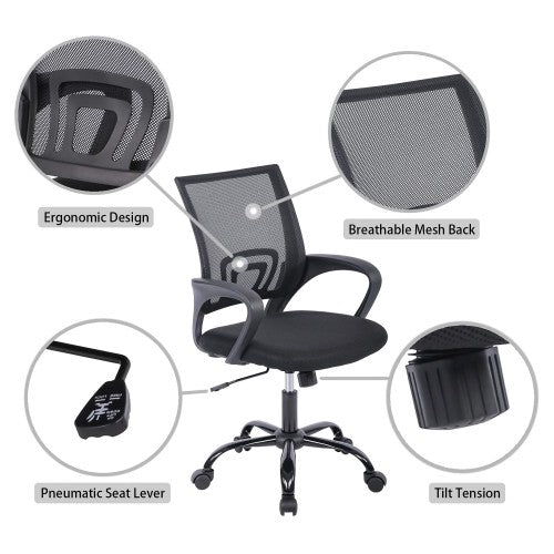 Ergonomic Office Chair, Modern Adjustable Computer Chair with Lumbar Support, Armrests, Swivel Wheels for Home, Office (Black)