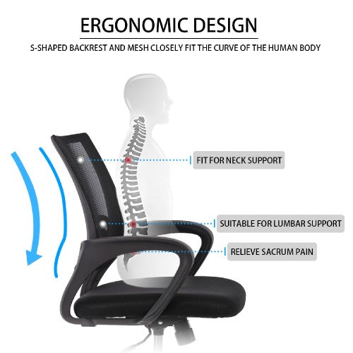 Ergonomic Office Chair, Modern Adjustable Computer Chair with Lumbar Support, Armrests, Swivel Wheels for Home, Office (Black)