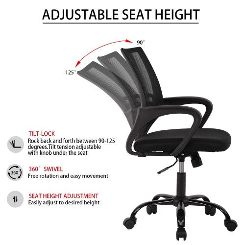 Ergonomic Office Chair, Modern Adjustable Computer Chair with Lumbar Support, Armrests, Swivel Wheels for Home, Office (Black)