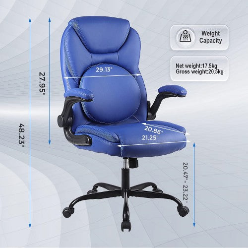 KASORIX Ergonomic Office Chair, Adjustable Swivel Chair with PU Leather, High-Back Lumbar Support, Flip-Up Armrests for Home, Office