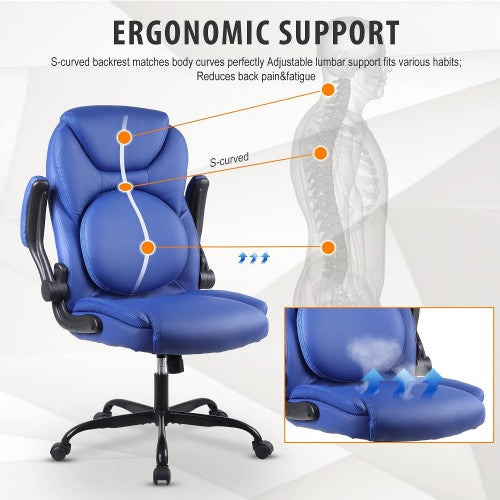 KASORIX Ergonomic Office Chair, Adjustable Swivel Chair with PU Leather, High-Back Lumbar Support, Flip-Up Armrests for Home, Office