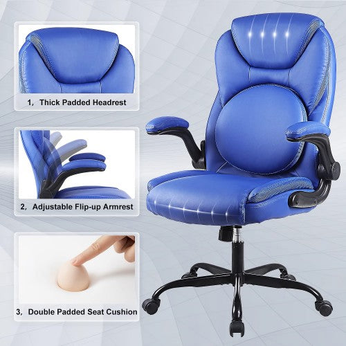 KASORIX Ergonomic Office Chair, Adjustable Swivel Chair with PU Leather, High-Back Lumbar Support, Flip-Up Armrests for Home, Office