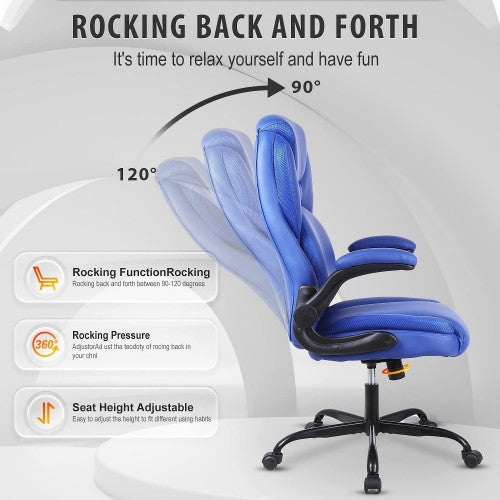 KASORIX Ergonomic Office Chair, Adjustable Swivel Chair with PU Leather, High-Back Lumbar Support, Flip-Up Armrests for Home, Office