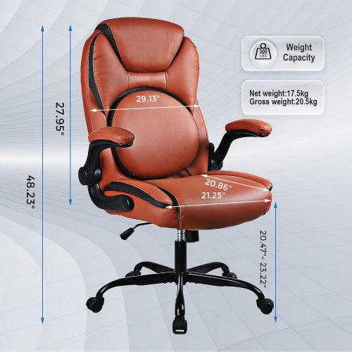 KASORIX Ergonomic Office Chair, Adjustable Swivel Chair with PU Leather, High-Back Lumbar Support, Flip-Up Armrests for Home, Office