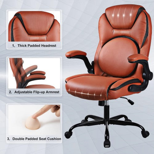 KASORIX Ergonomic Office Chair, Adjustable Swivel Chair with PU Leather, High-Back Lumbar Support, Flip-Up Armrests for Home, Office