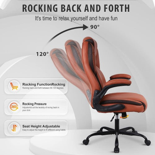 KASORIX Ergonomic Office Chair, Adjustable Swivel Chair with PU Leather, High-Back Lumbar Support, Flip-Up Armrests for Home, Office