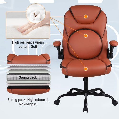 KASORIX Ergonomic Office Chair, Adjustable Swivel Chair with PU Leather, High-Back Lumbar Support, Flip-Up Armrests for Home, Office