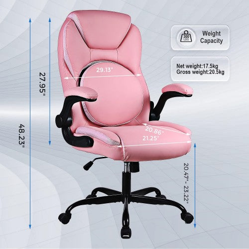 KASORIX Ergonomic Office Chair, Adjustable Swivel Chair with PU Leather, High-Back Lumbar Support, Flip-Up Armrests for Home, Office