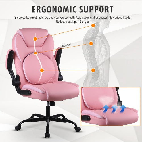 KASORIX Ergonomic Office Chair, Adjustable Swivel Chair with PU Leather, High-Back Lumbar Support, Flip-Up Armrests for Home, Office