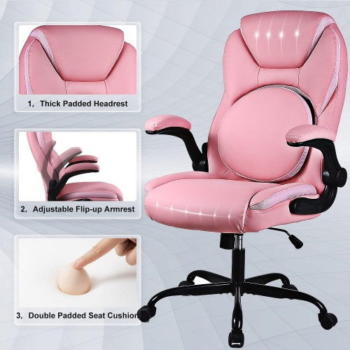 KASORIX Ergonomic Office Chair, Adjustable Swivel Chair with PU Leather, High-Back Lumbar Support, Flip-Up Armrests for Home, Office