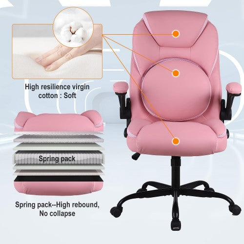 KASORIX Ergonomic Office Chair, Adjustable Swivel Chair with PU Leather, High-Back Lumbar Support, Flip-Up Armrests for Home, Office