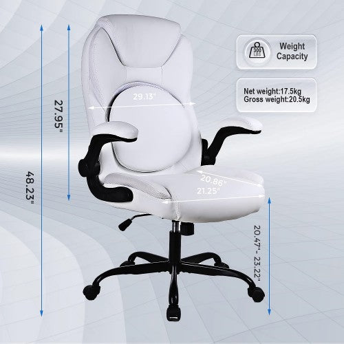 KASORIX Ergonomic Office Chair, Adjustable Swivel Chair with PU Leather, High-Back Lumbar Support, Flip-Up Armrests for Home, Office